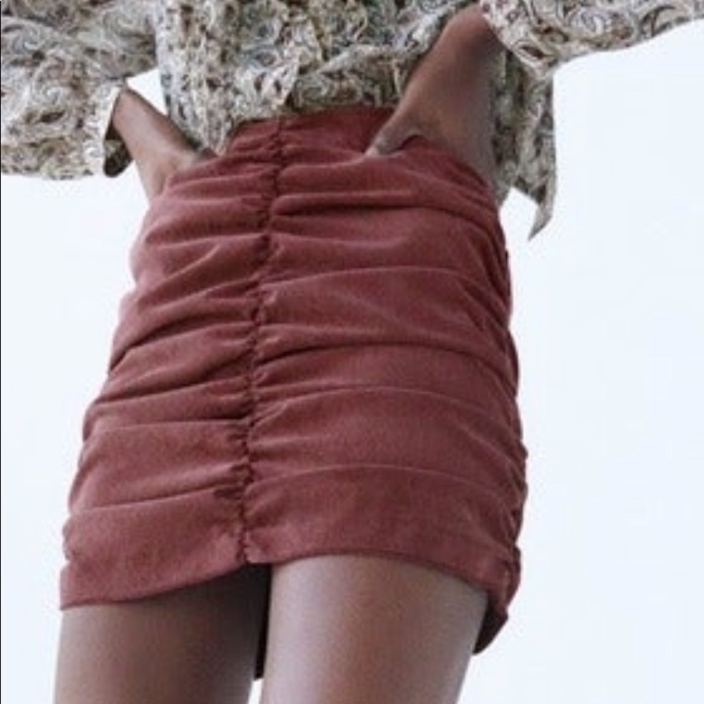 Zara ruched unlined corduroy mini skirt size L